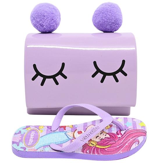 Imagem de Kit Bolsa Infantil Pompom Delicada Cluth E Chinelo Criança Menina Estilosa Leve Macio Antiderrapante