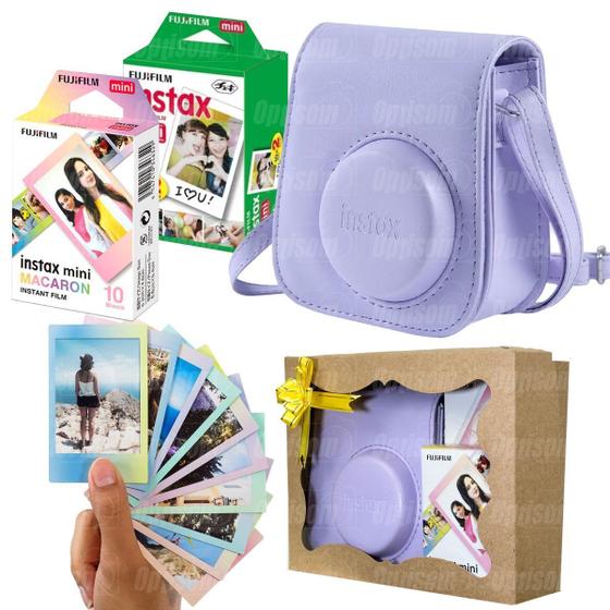 Imagem de Kit Bolsa Instax Mini Lilás Com Caixa De Presente + 20 Fotos + Filme Macaron