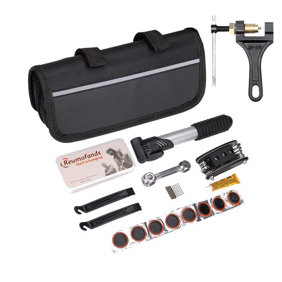 Imagem de Kit Bolsa Jogo Ferramentas Bike Mtb Bicicleta Reparo Remendo Pneu Extrator Emenda Saca Pino Corrente Moto Jws