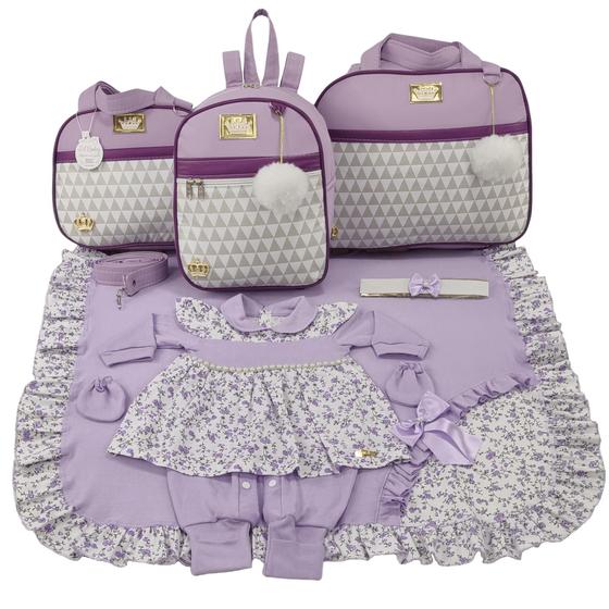 Imagem de Kit bolsa maternidade 3 peças chevron lilas + saida maternidade 