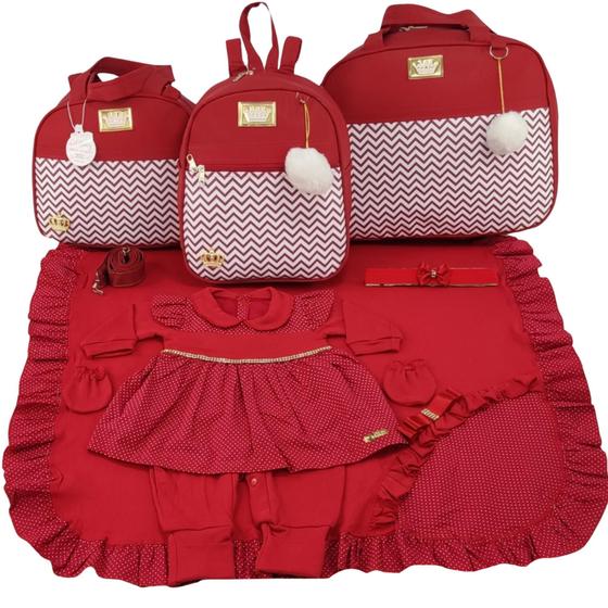 Imagem de Kit bolsa maternidade 3 peças chevron vermelho + saida maternidade