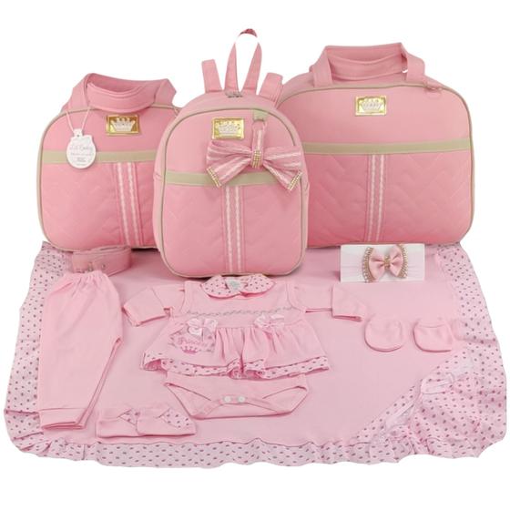 Imagem de Kit bolsa maternidade 3 peças laço rosa + saida maternidade