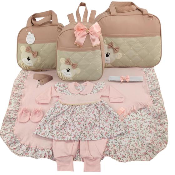 Imagem de Kit bolsa maternidade 3 peças urso luxo nude  + saida maternidade baby