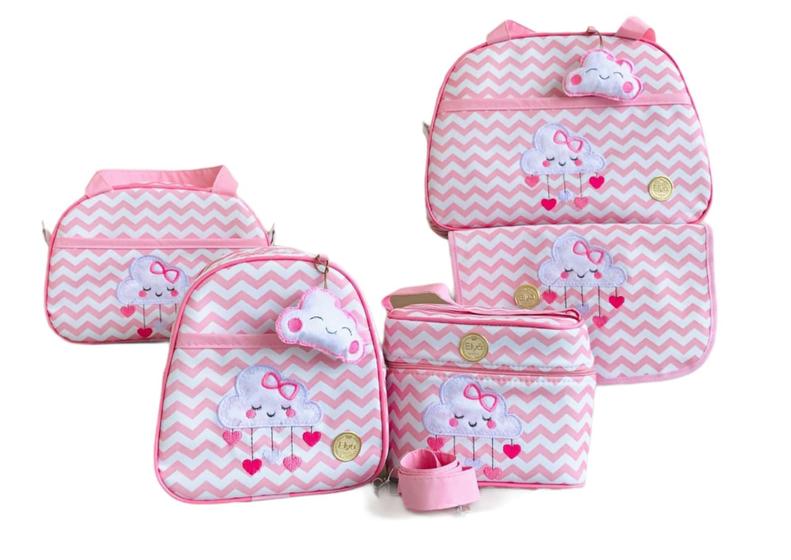 Kit Bolsa Maternidade 5 Peças Completo Nuvem Chuva de Benção Térmica Rosa Bebê Menor preço em Kit Bolsa Maternidade 5 Peças Completo Nuvem Chuva de Benção Térmica Rosa Bebê