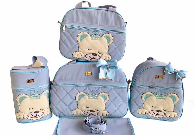 Imagem de Kit Bolsa Maternidade 5 Peças Completo Urso Dormindo Térmica Azul Bebê