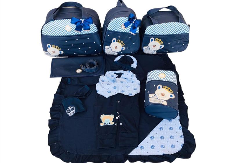 Kit Bolsa Maternidade 5 Peças Completo Urso Príncipe Térmica Azul Marinho Com Saída Maternidade Menor preço em Kit Bolsa Maternidade 5 Peças Completo Urso Príncipe Térmica Azul Marinho Com Saída Maternidade
