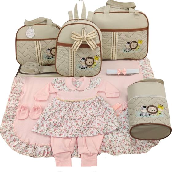 Imagem de Kit bolsa maternidade 5 peças safari baby bege + saida maternidade menina