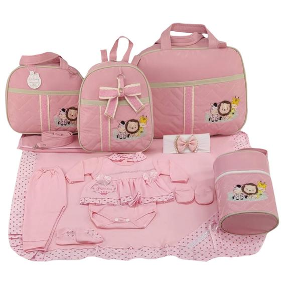 Imagem de Kit bolsa maternidade 5 peças safari baby rosa + saida maternidade