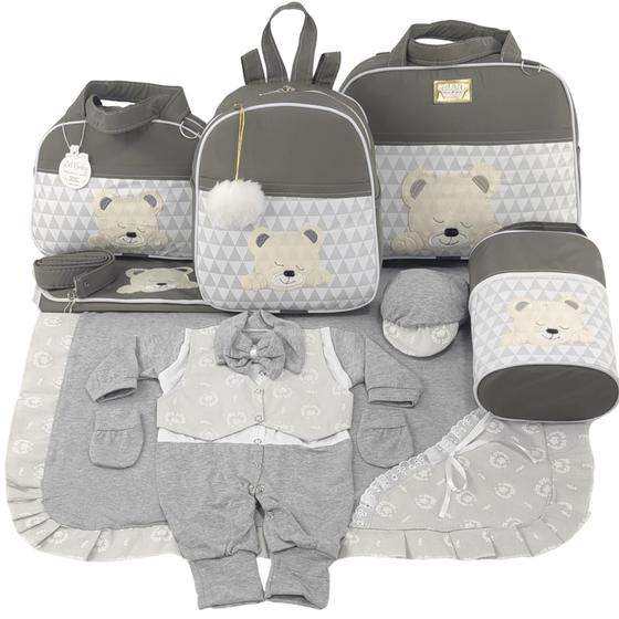 Imagem de Kit bolsa maternidade 5 peças urso chevron menino + saida maternidade