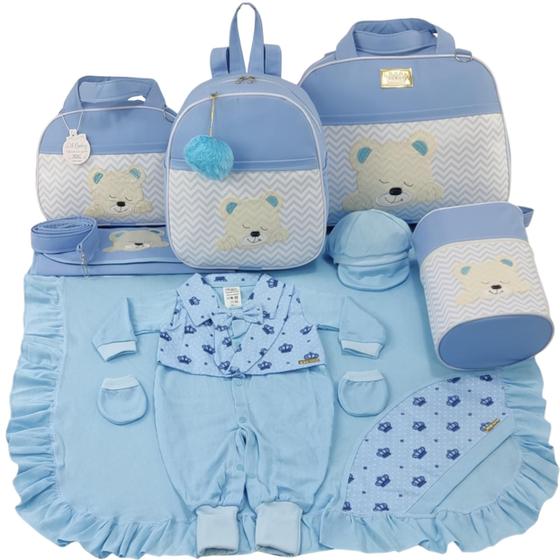 Imagem de Kit bolsa maternidade 5 peças urso chevron + saída maternidade