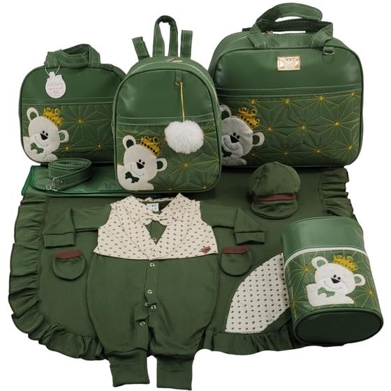 Imagem de Kit bolsa maternidade 5 peças urso imperador verde militar + saida maternidade