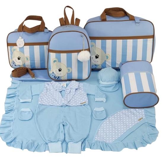Imagem de Kit bolsa maternidade 5 peças urso luxo azul  + saida maternidade