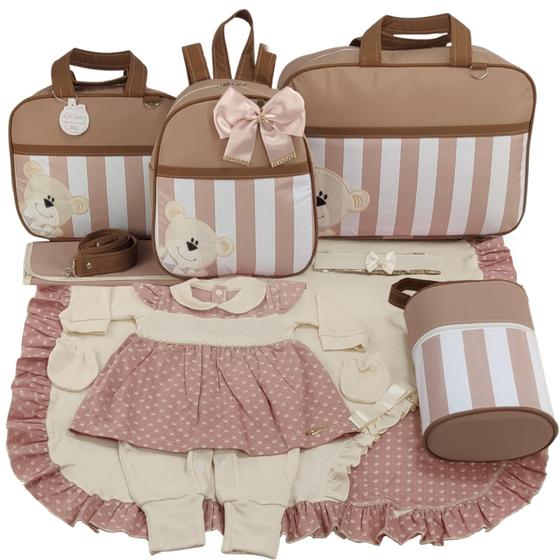 Imagem de Kit bolsa maternidade 5 peças urso luxo nude + saida maternidade menina