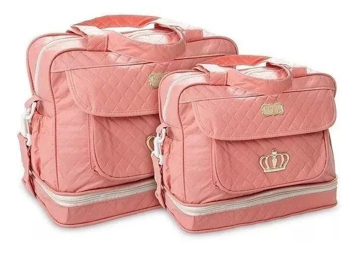 Kit Bolsa Maternidade Bebê Coroa Menina Menino Atacado Mave Salmão Menor preço em Kit Bolsa Maternidade Bebê Coroa Menina Menino Atacado Mave Salmão