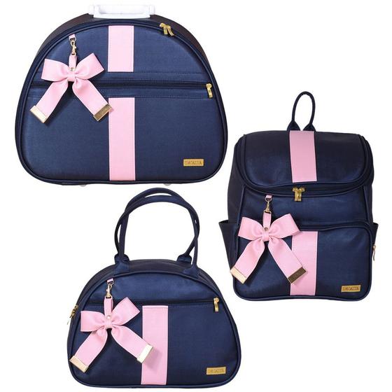 Imagem de Kit Bolsa Maternidade Laço Lauren Marinho e Rosa 3 Peças