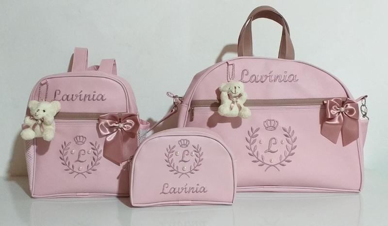 Imagem de Kit Bolsa Maternidade personalizada três peças ( bolsa grande, mochila e nécessaire)