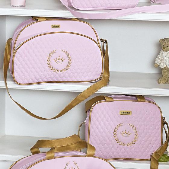 Imagem de Kit Bolsa Maternidade Puppi Coroa Rosa e Dourado M e P
