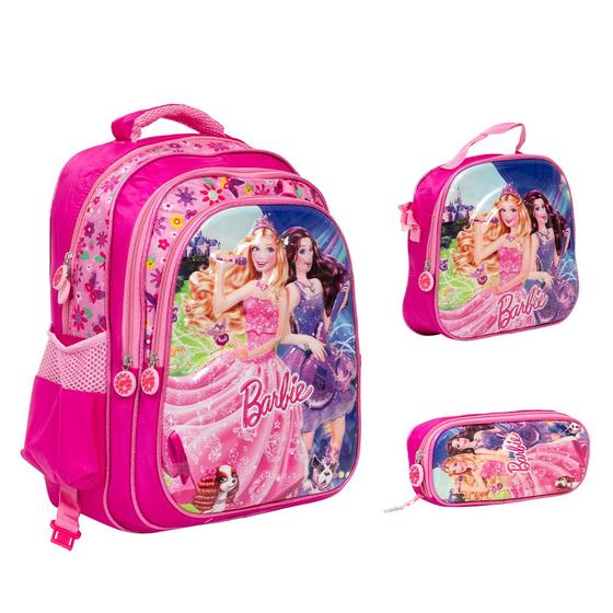 Imagem de Kit Bolsa Mochila Escolar Infantil Barbie 3D Costas Passeio