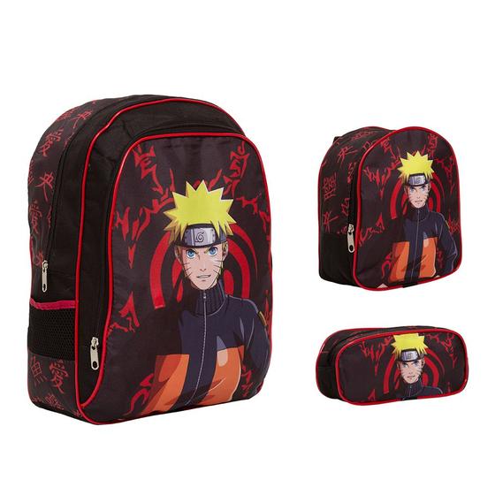 Imagem de Kit Bolsa Mochila Escolar Masculina Naruto Cor Preta Barata