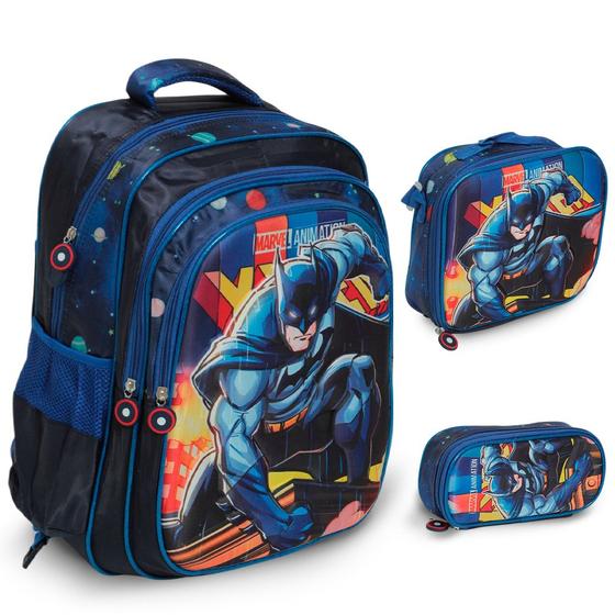 Imagem de Kit Bolsa Mochila Escolar Menino Estampa Batman Passeio