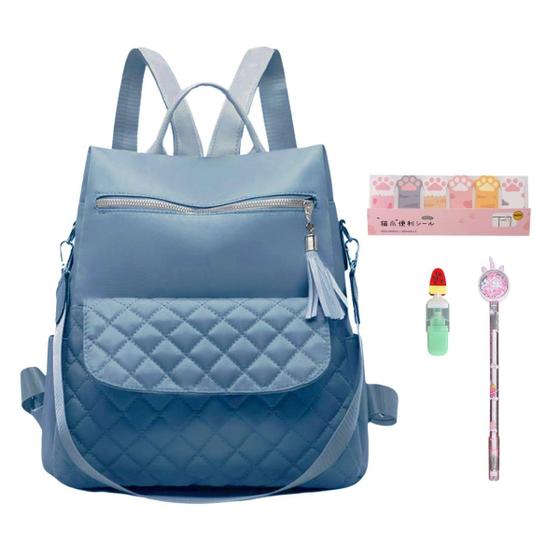 Imagem de Kit Bolsa Mochila Espaçosa Reforçada Média Casual Anti Furto Alça Transversal Caneta Papelaria Fofa Faculdade Costa