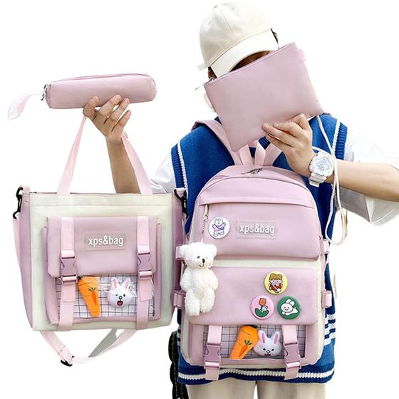 Kit Bolsa Mochila Feminina Escolar Kawaii c/ 4 peças Menor preço em Kit Bolsa Mochila Feminina Escolar Kawaii c/ 4 peças