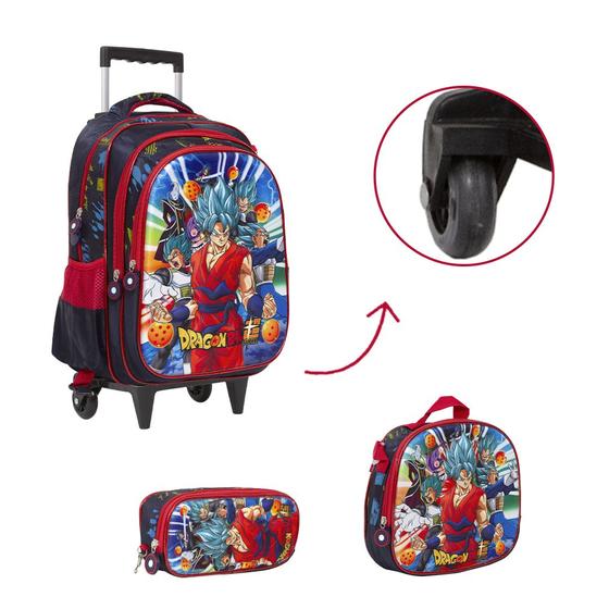 Imagem de Kit Bolsa Mochila Infantil Dragon Ball Rodinhas Passeio