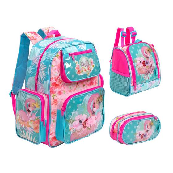 Imagem de Kit Bolsa Mochila Infantil Menina Flamingo Chenson Passeio