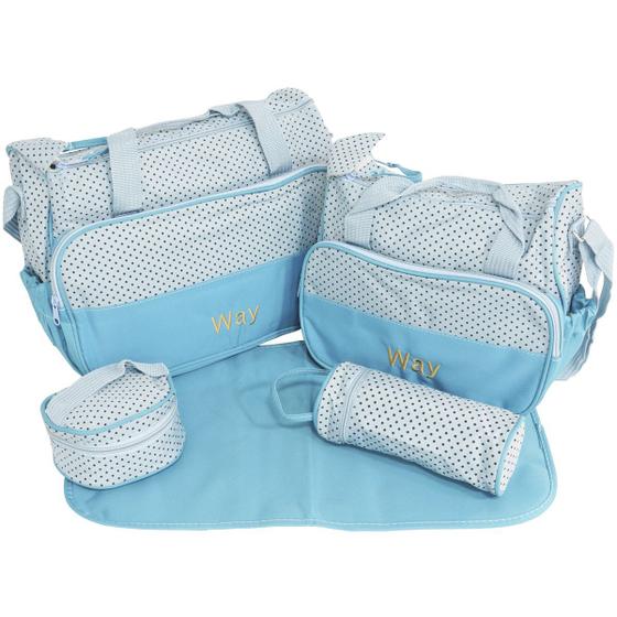 Imagem de Kit Bolsa Saída Maternidade de Bebê 5 Peças Impermeável Multifunção Menino Brinqway IWKBMAZ Azul