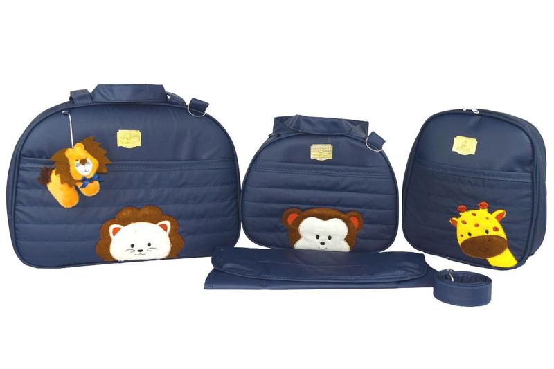 Kit Bolsa Saída Maternidade Mochila Safári Bordado 4 Pçs Zoo Menor preço em Kit Bolsa Saída Maternidade Mochila Safári Bordado 4 Pçs Zoo