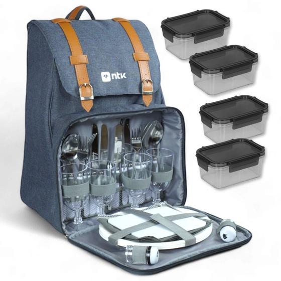 Imagem de Kit Bolsa Termica 20 Litros 29 Itens + 4 Potes Hermeticos 480ml Camping / Praia / Cerveja e Lanches