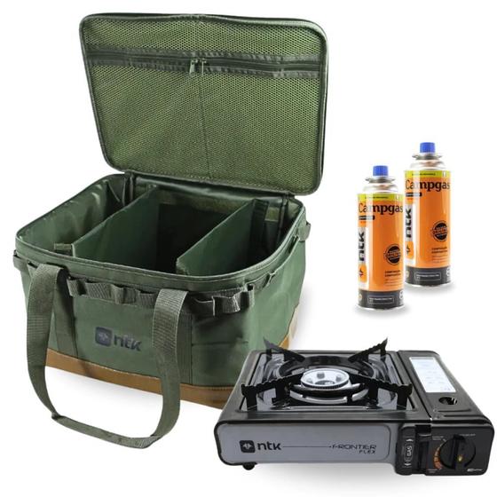 Imagem de Kit Bolsa Viagem Camping e Pesca Camp Bag Ntk + Fogareiro Frontier Preto + 2 Campgas Nautika