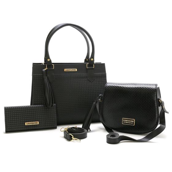 Kit Bolsas Feminina Com Carteira Santorini Handbag Preto Menor preço em Kit Bolsas Feminina Com Carteira Santorini Handbag Preto