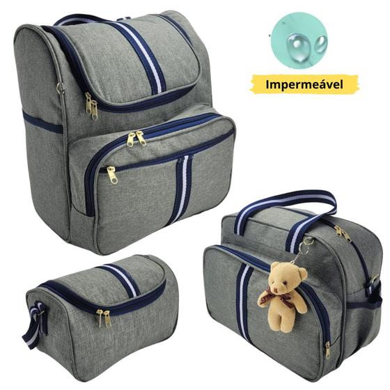 Imagem de Kit Bolsas Maternidade 3 Peças com Mochila 2 em 1 faixa luxo Bolsa G, Bolsa P e Mochila G Infantil