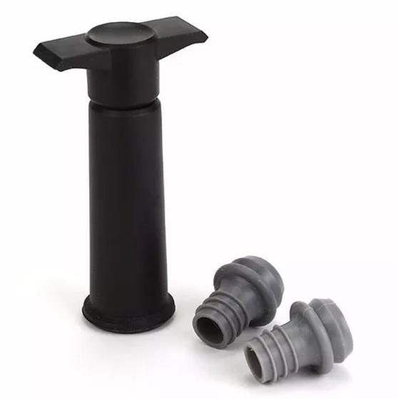 Imagem de Kit Bomba A Vácuo Com 2 Rolhas Para Vinho - Preto - Preto - 12 Cm - Preto - 12 cm