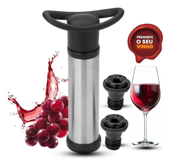 Kit Bomba A Vácuo Salva Vinho Com 2 Rolhas Tampa Garrafa Inox Cor Prateado Menor preço em Kit Bomba A Vácuo Salva Vinho Com 2 Rolhas Tampa Garrafa Inox Cor Prateado