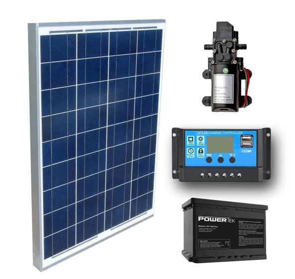 Imagem de Kit Bomba Dágua 12V + Placa Solar 60W + Controlador+ Bateria