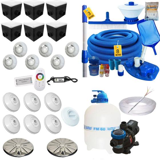 Imagem de Kit Bomba E Filtro P/ Piscina + Leds 9w Alvenaria Até 113m³