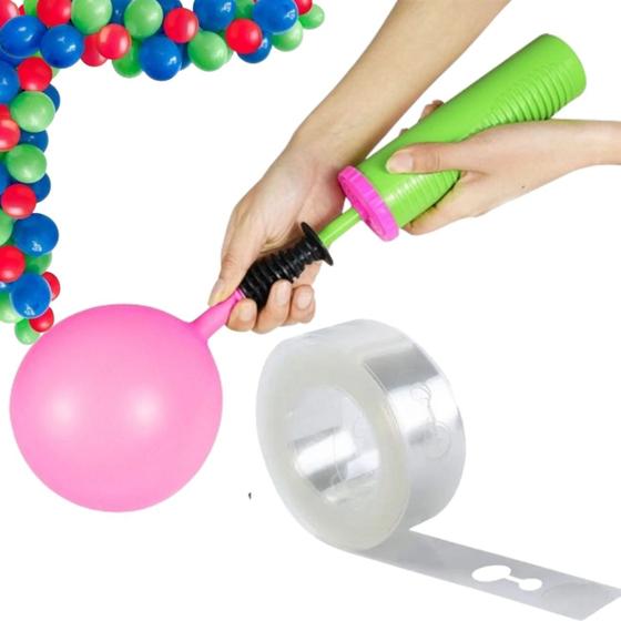 Imagem de Kit Bomba Manual para Encher Balões Bexiga + Tira Suporte para Arco Desconstruído de 5 metros