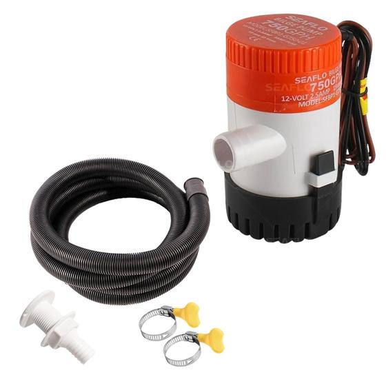 Imagem de Kit Bomba Porão 750Gph 12V E Kit Saída De Costado 3/4 Seaflo