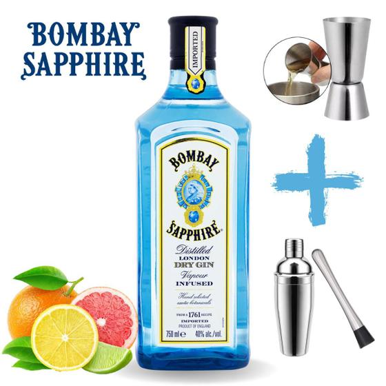 Kit Bombay Sapphire London750ml Coqueteleira dosador socador Menor preço em Kit Bombay Sapphire London750ml Coqueteleira dosador socador