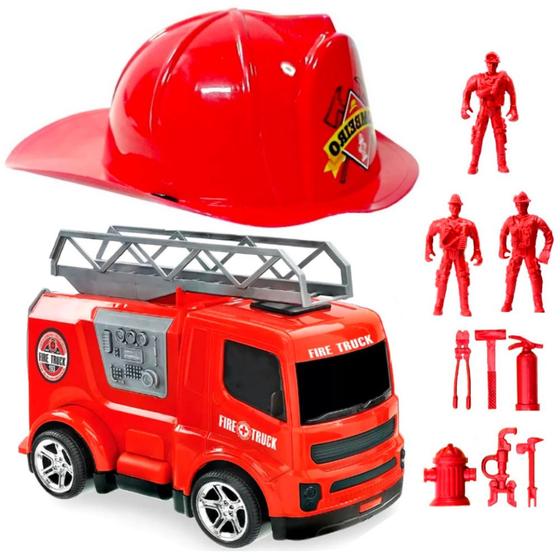 Kit Bombeiros Caminhão c/ Escada Capacete Infantil e Bonecos - Usual ...
