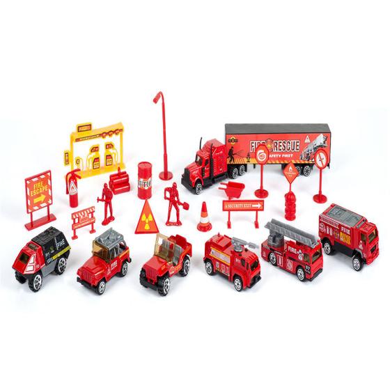 Imagem de Kit Bombeiros Resgate Veículos Caminhão Placas Carros 24 Pçs