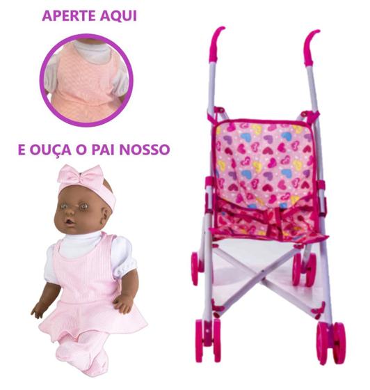 Imagem de Kit Boneca Baby Minha Primeira Oração Judy Negra + Carrinho