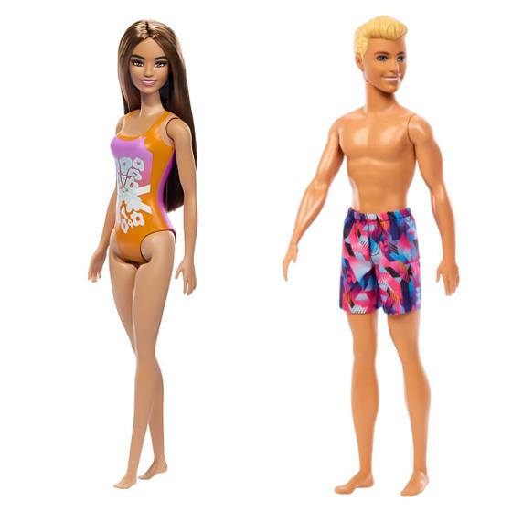 Imagem de Kit Boneca Barbie Morena Praia e Piscina + Boneco Ken Mattel