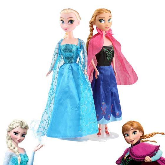 Imagem de Kit Boneca Frozen Anna e Elsa 30cm Brinquedo Menina Musical Com Acessórios