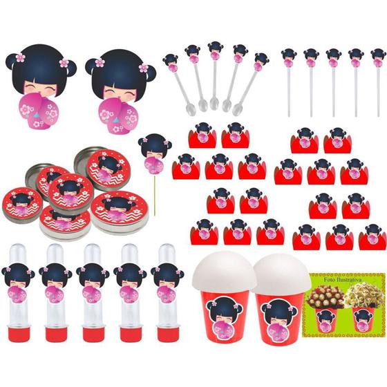 Imagem de Kit Boneca Kokeshi vermelha 99 peças (10 pessoas)