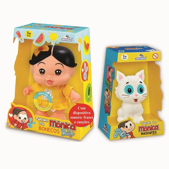 Imagem de KIT Boneca + Mascote Turma da Monica Baby Magali + Gatinho Mingau Fala Frases Adijomar Brinquedos