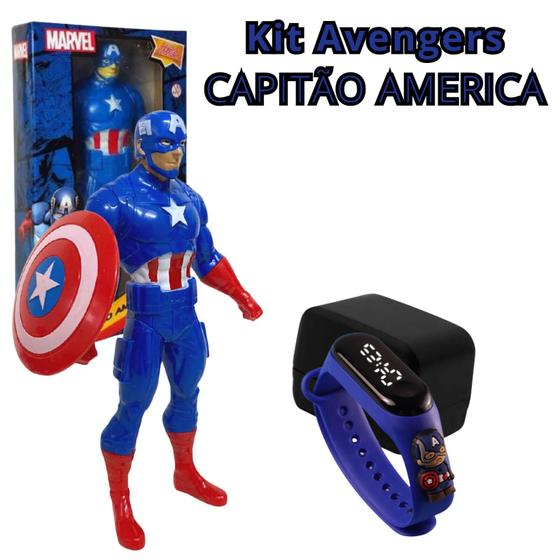 Imagem de kit Boneco e Relógio Infantil Marvel Avengers Super Heróis