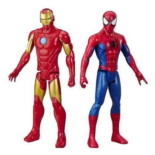 Imagem de Kit boneco figura homem aranha e homem de ferro titan 30cm hasbro